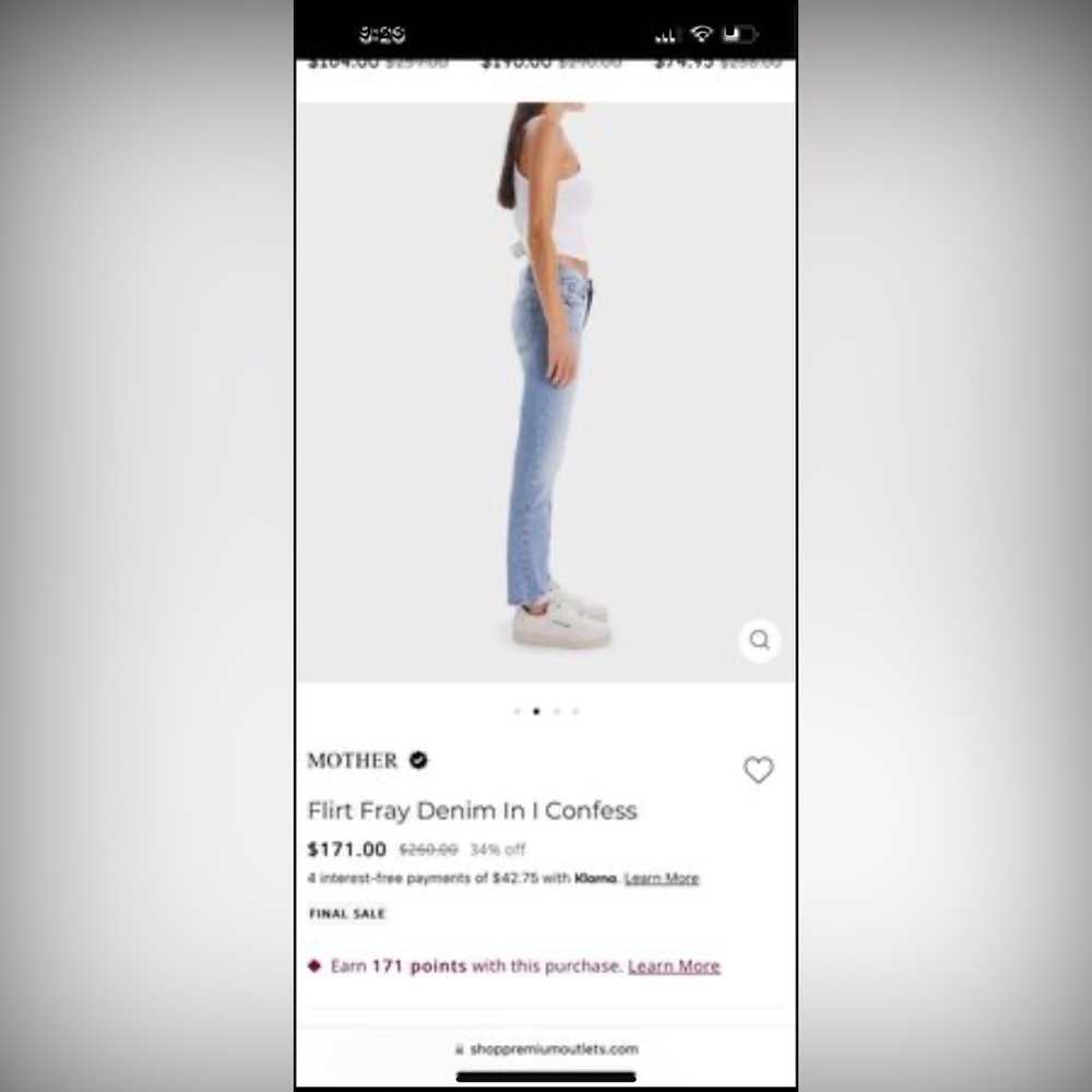 MOTHER DENIM Flirt Fray size 28 color- I CONFESS